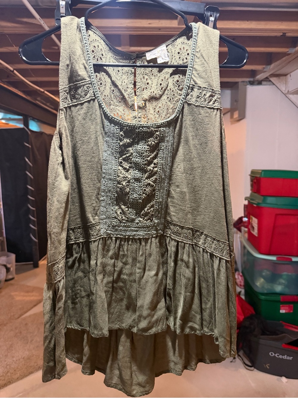 Meadow Rue Olive Green Eyelet Lace Tank Top